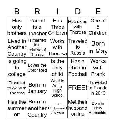 BRIDAL BINGO  Bingo Card