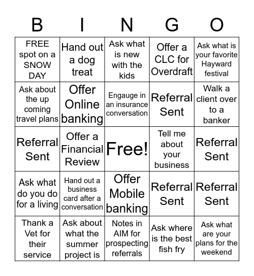 JFG Client Service Specialist Bingo Card