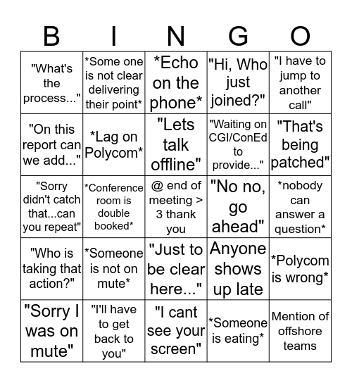 Conference Call Bingo Card