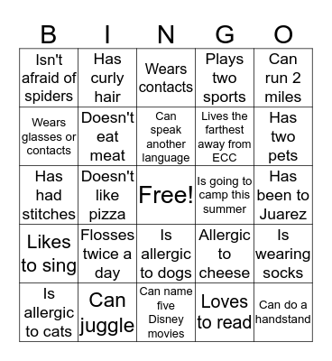 ECC Teen Bingo Card