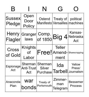 US History EOC Bingo-1 Bingo Card