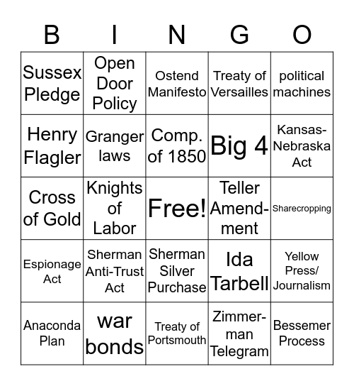 US History EOC Bingo-1 Bingo Card