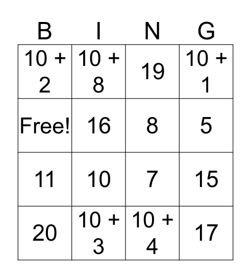 Teen Number Bingo Card Teen number bingo card