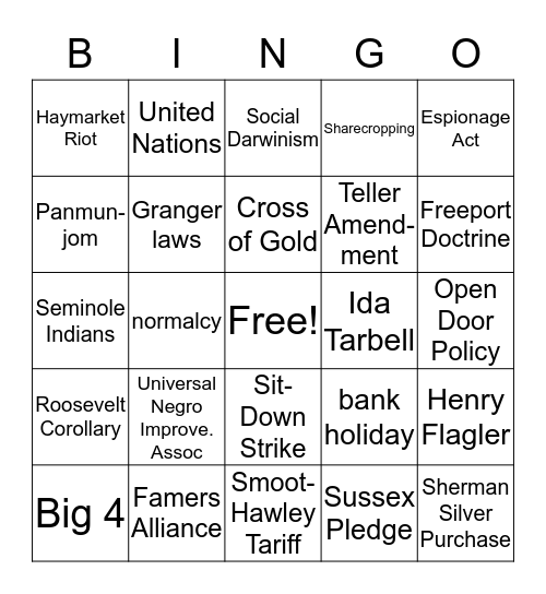 US History EOC Bingo-1 Bingo Card