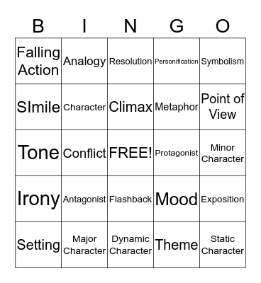 Literary Terms Bingo Card