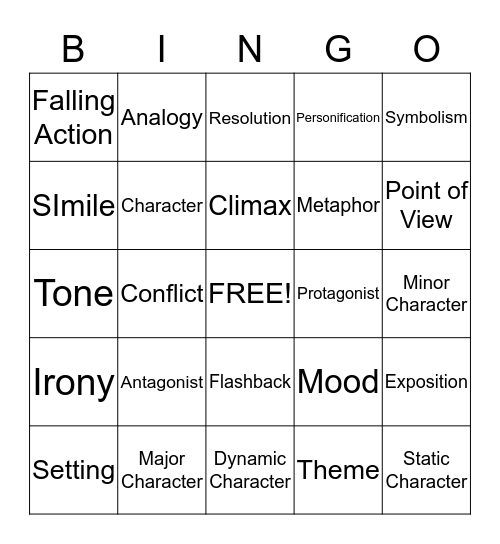 Literary Terms Bingo Card