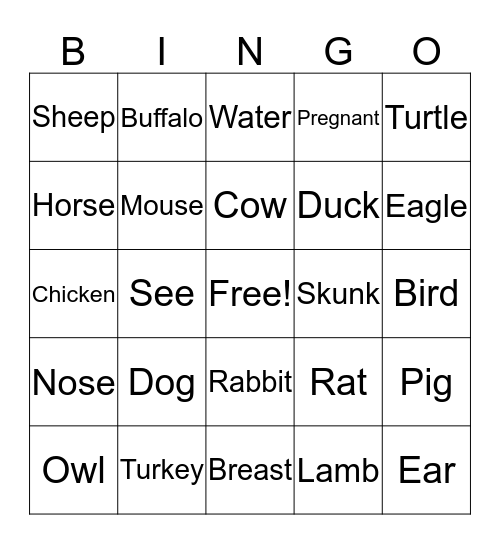 Animals Bingo Card