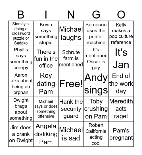 Th Office Bingo Card