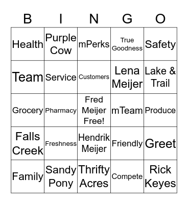 Meijer Bingo Card
