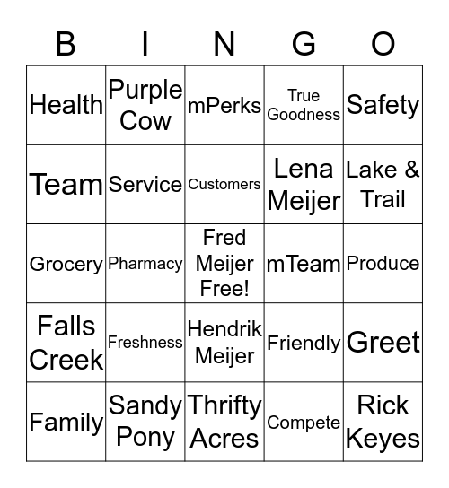Meijer Bingo Card