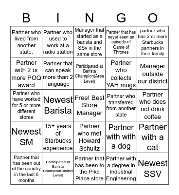 Getting To Know Your Partners! :) Bingo Card