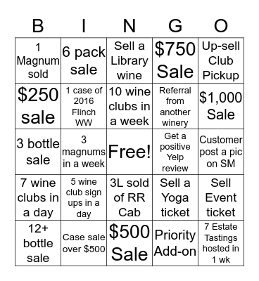 Bingo Sales Incentive Bingo Card