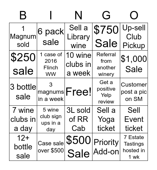 Bingo Sales Incentive Bingo Card