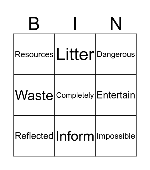 Save the Planet Bingo Card