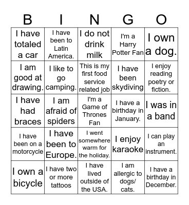 Ice-Breaker Bingo Card