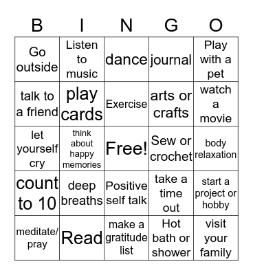 Self care Bingo Card