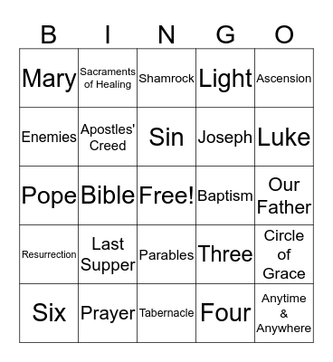 3rd Grade Faith Formation Bingo Card