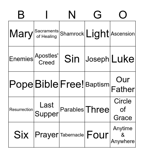 3rd Grade Faith Formation Bingo Card