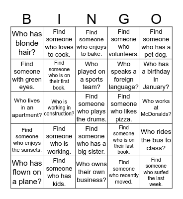 Getting to know your Peers!!! Bingo Card
