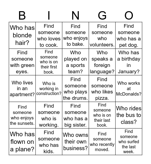 Getting to know your Peers!!! Bingo Card