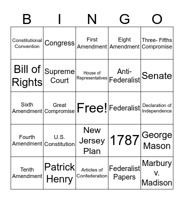 The Bill of Rights  Bingo Card