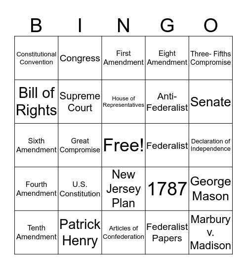 The Bill of Rights  Bingo Card