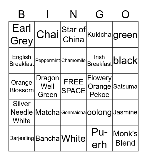 AFTERNOON TEA Bingo Card