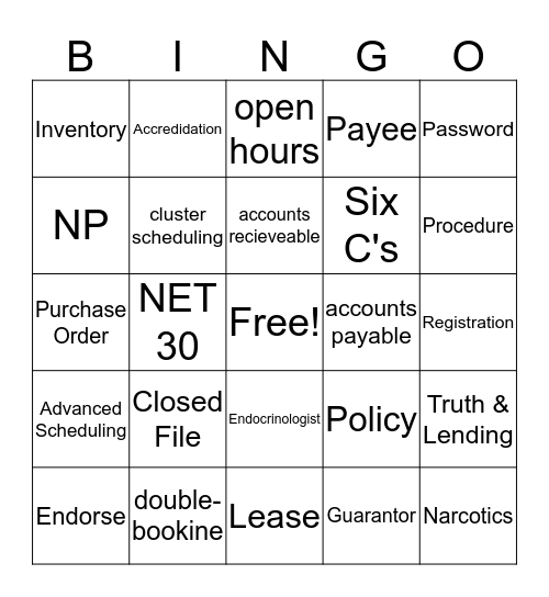 Office Management  Bingo Card