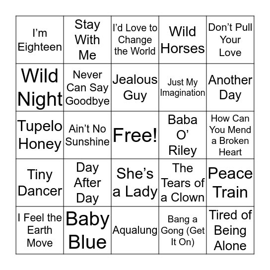 1971 Bingo Card