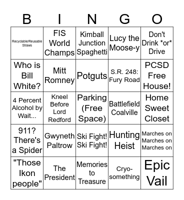 Park City Follies 2019 Bingo Card