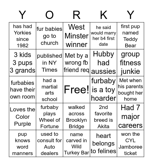 KY Dam Jam Yorky Bingo Card