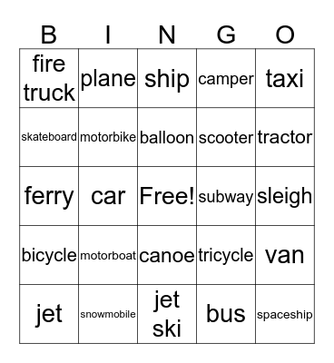 Transportation Bingo Card