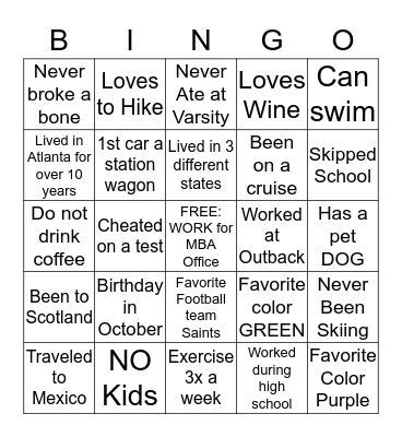 Human Bingo Card