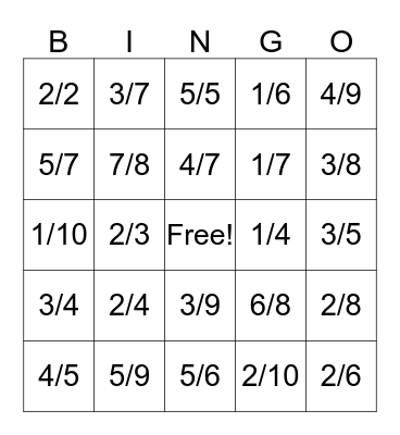 Adding and Subtracting Fractions with Like Denominators Bingo Card