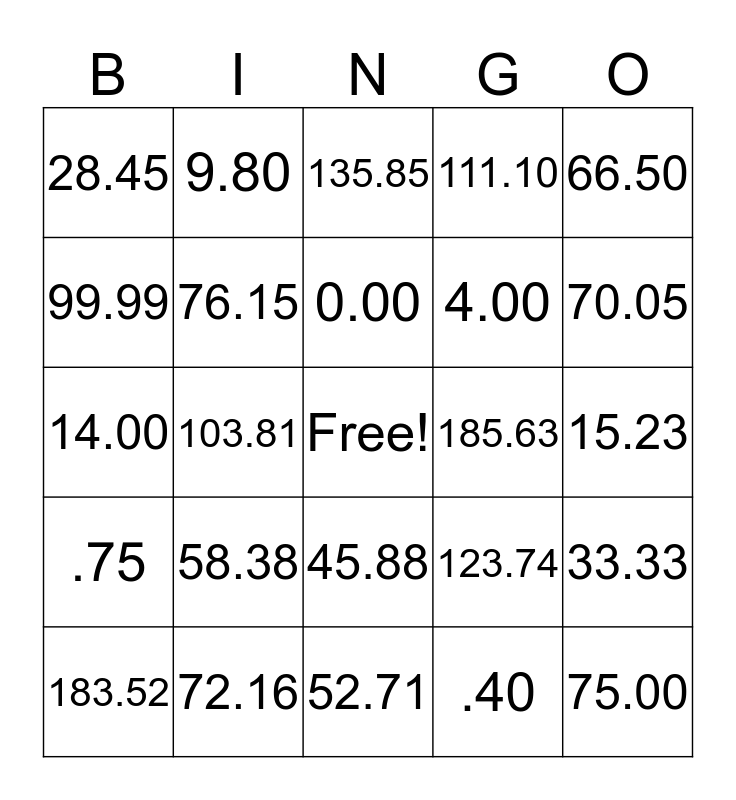 Your Running Balance Bingo Card