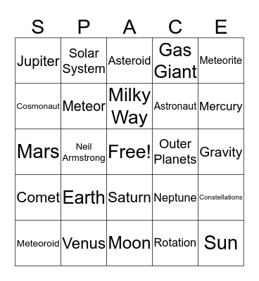 SPACE CAMP BINGO Card