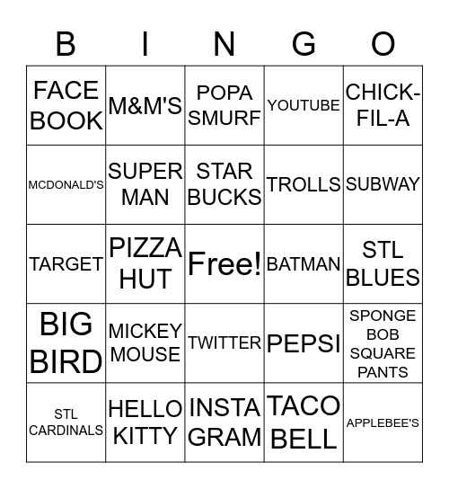 TOSADTW DAY 2019 LOGO BINGO Card