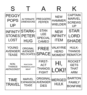 ENDGAME BINGO Card