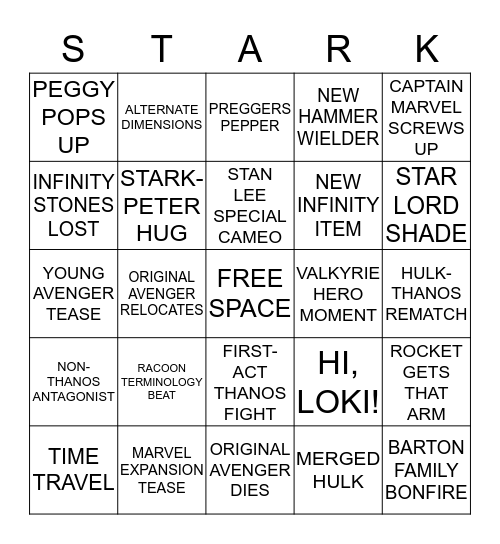 ENDGAME BINGO Card