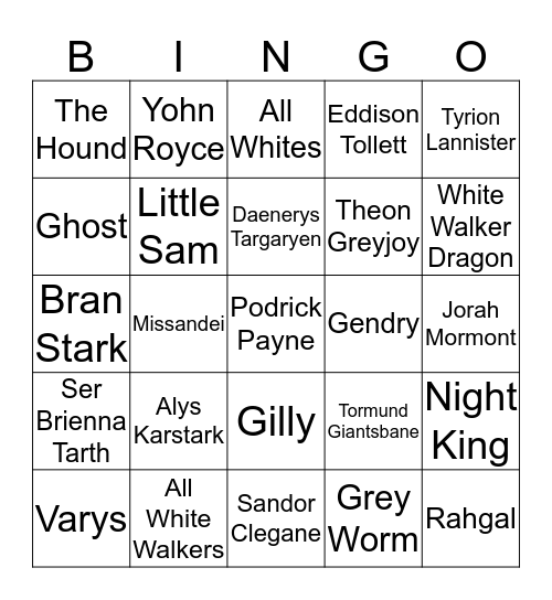 GOT DEATH  Bingo Card