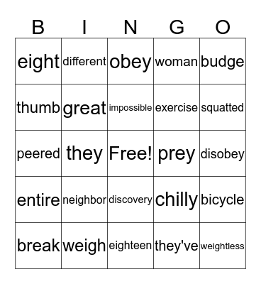 lesson 29 Bingo Card