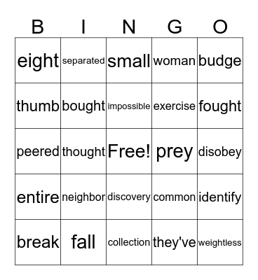 lesson 29 Bingo Card