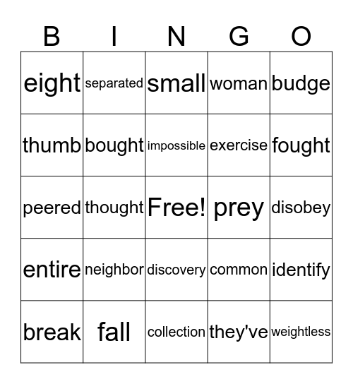 lesson 29 Bingo Card