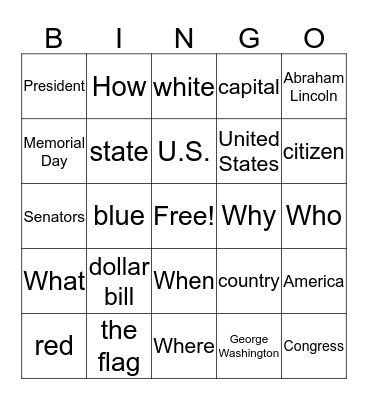 Becoming a Citizen Bingo Card