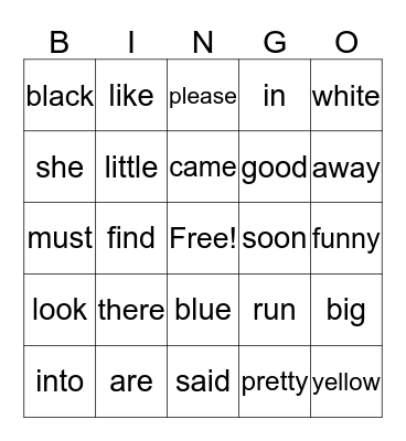 Primer 2 Sight Word Bingo Card