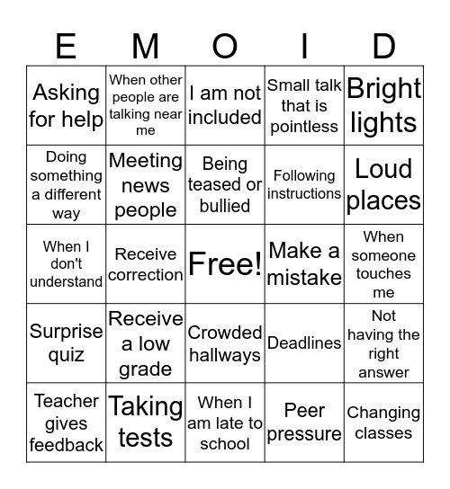 Emo-ID Bingo Card