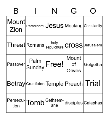 Countdown to Calvary Bingo Card