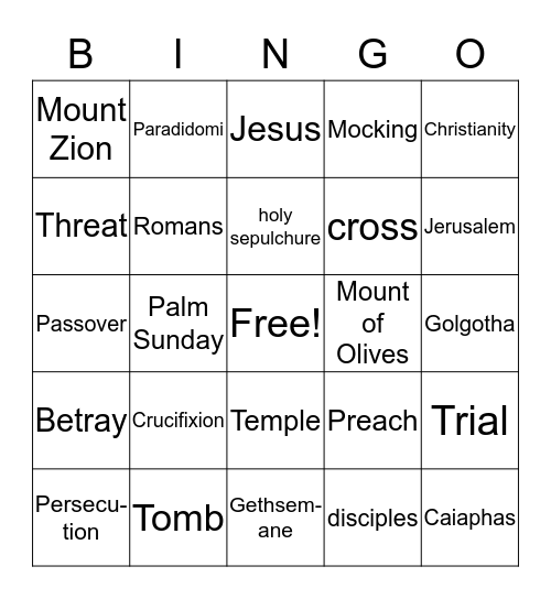 Countdown to Calvary Bingo Card