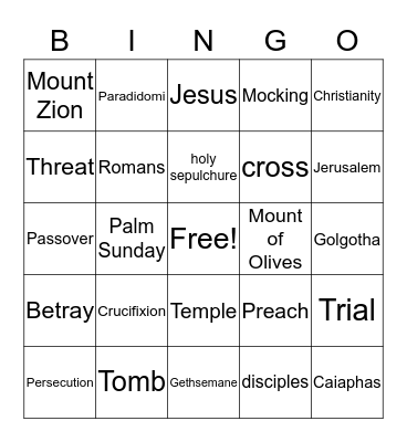 Countdown to Calvary Bingo Card