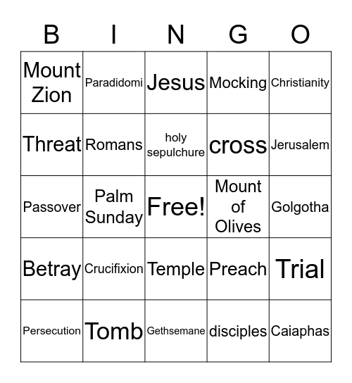 Countdown to Calvary Bingo Card